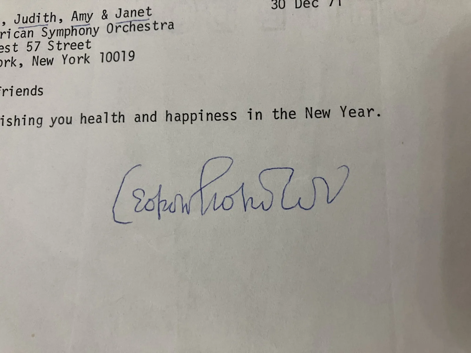 Signed note from Leopold Stokowski 1971 - American Symphony Orchestra, image 2