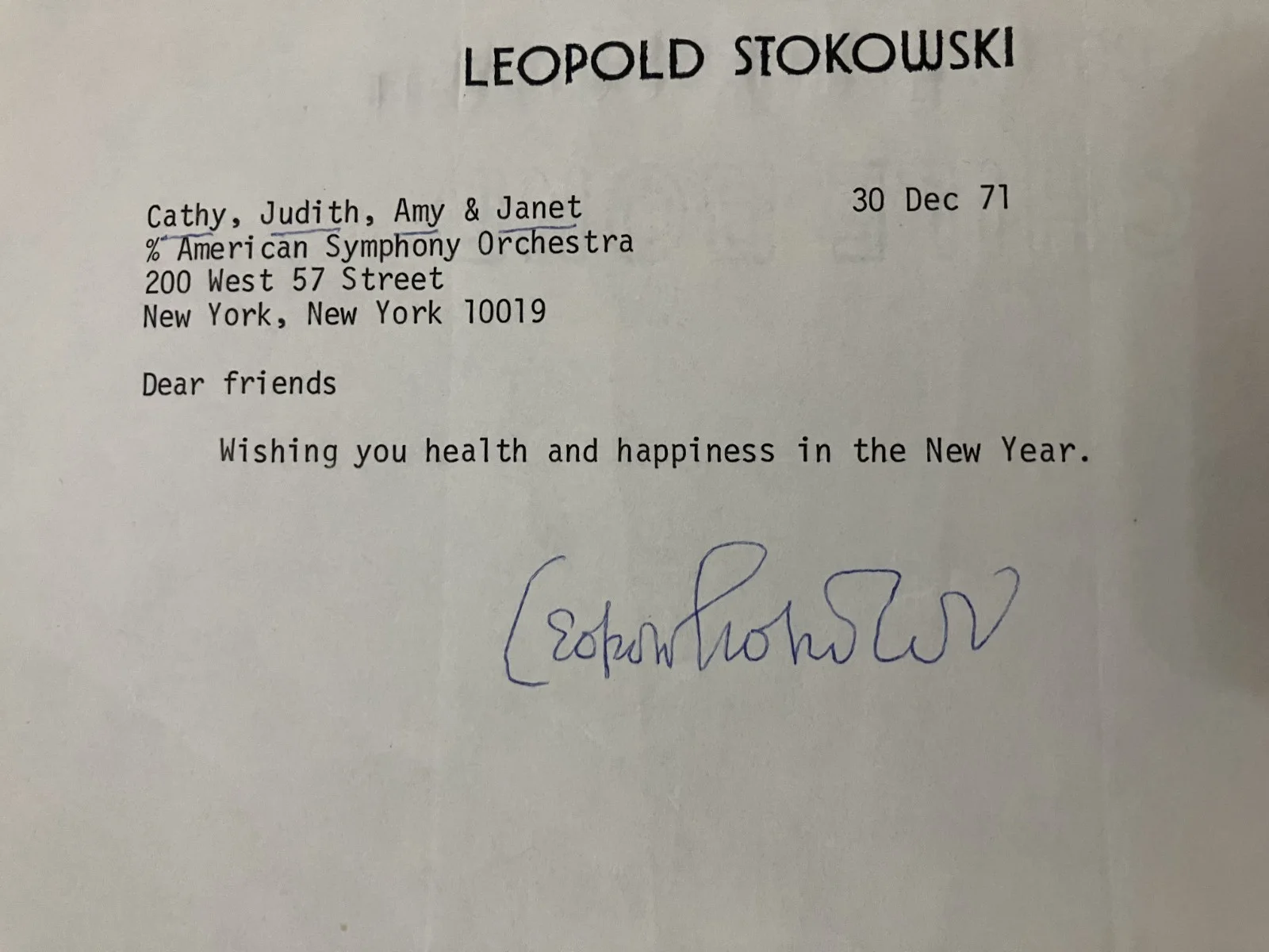 Signed note from Leopold Stokowski 1971 - American Symphony Orchestra, image 3