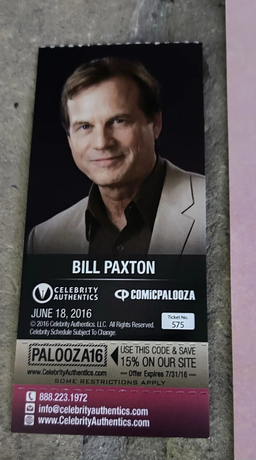 Bill Paxton — BILL PAXTON SIGNED PHOTO PHOTOGRAPH. 2016 COMICPALOOZA LAST KNOWN EVENT SIGNING, изображение 2
