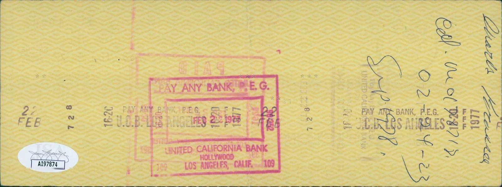 Mae West Actress Singer Signed Cancelled Check JSA Authenticated, image 2