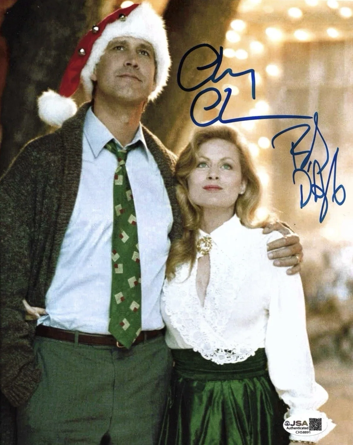 CHEVY CHASE & BEVERLY D'ANGELO — 💥 CHEVY CHASE AUTO DUAL Signed w/ BEVERLY D'ANGELO CHRISTMAS VACATION 8x10 JSA