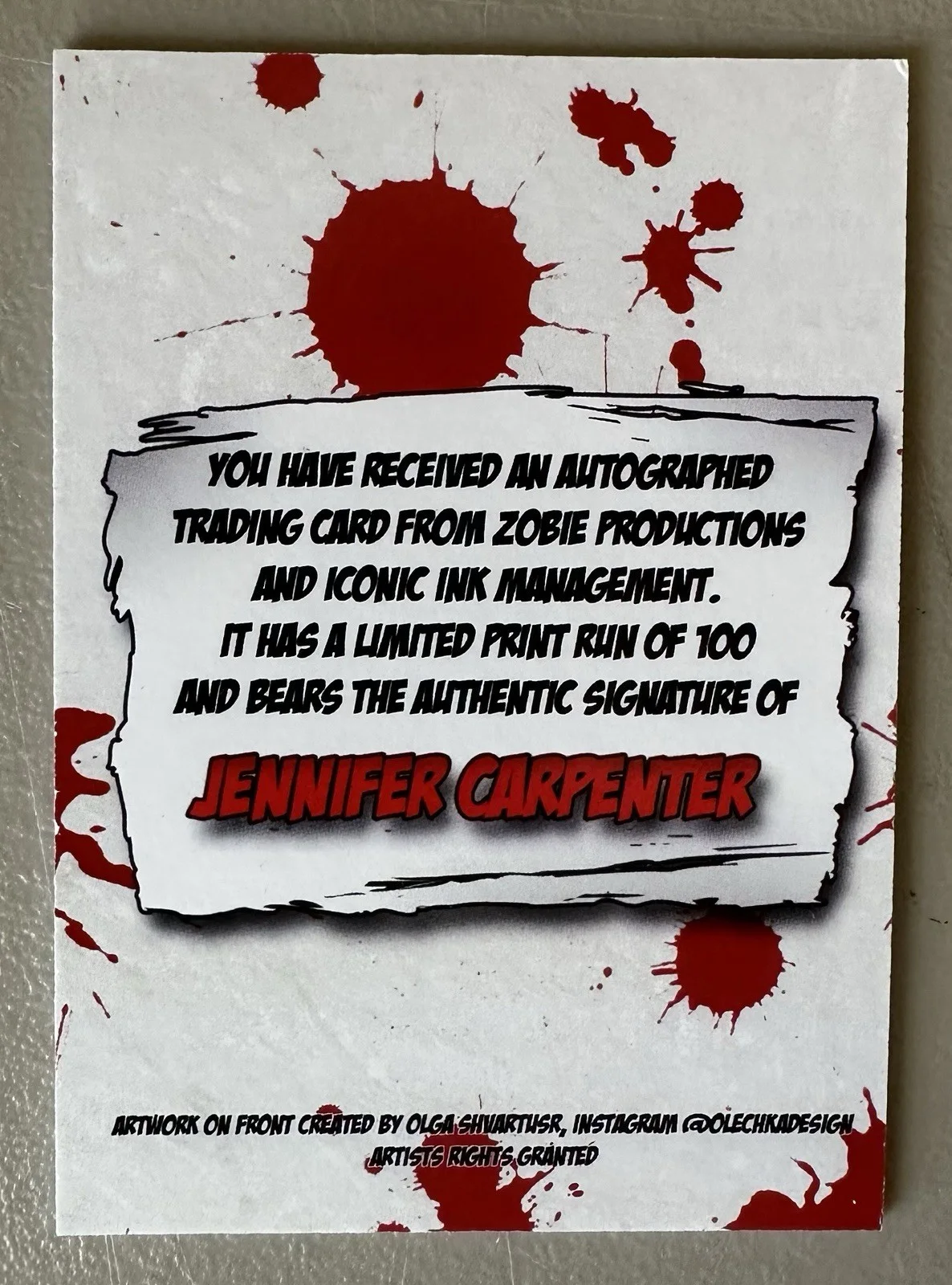 Jennifer Carpenter Custom Limited Autographed Card Signed, Dexter, image 2