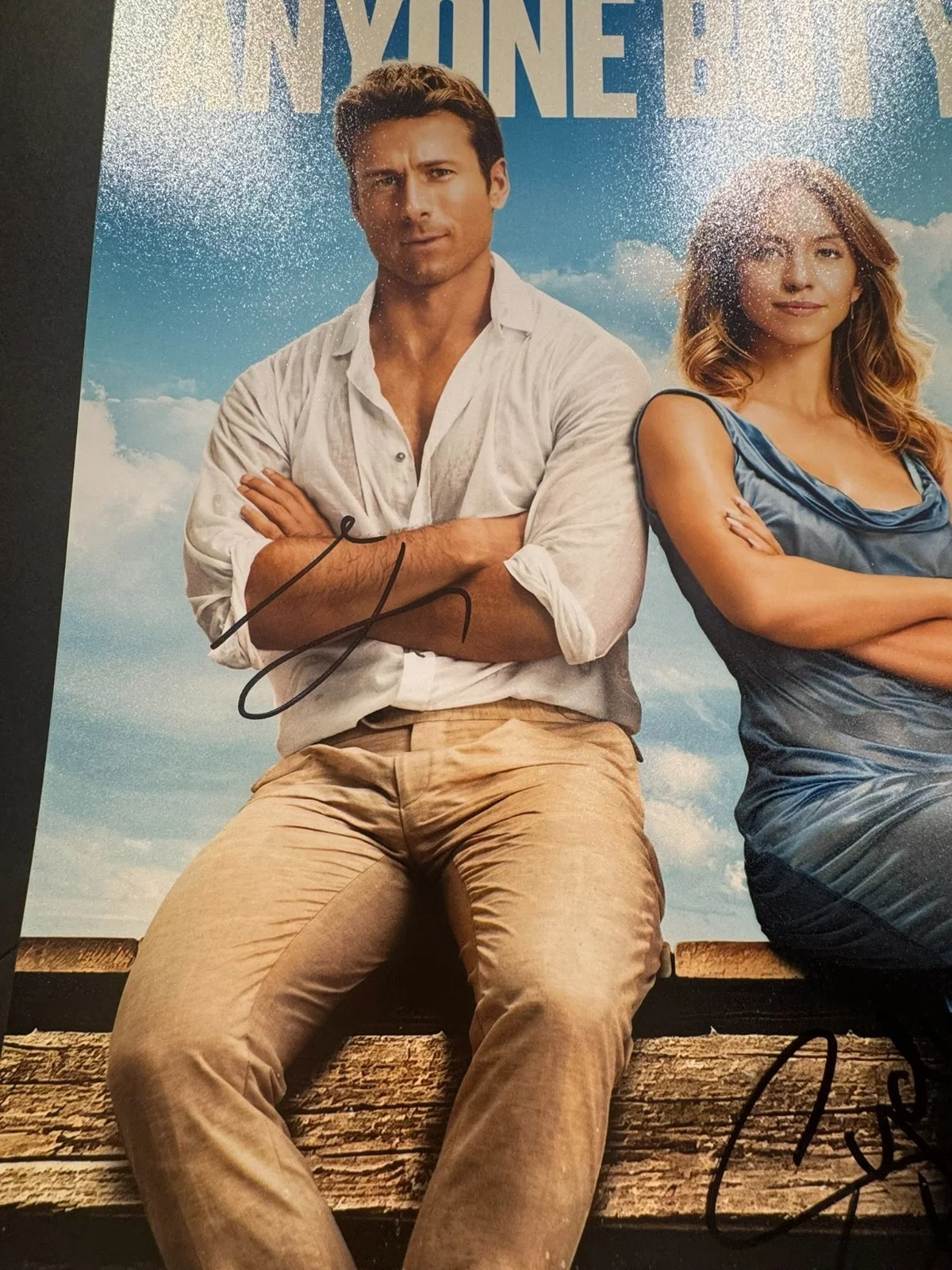 SYDNEY SWEENEY GLEN POWELL DUAL SIGNED 11X17 PHOTO ANYONE BUT YOU AUTO BAS COA, изображение 2
