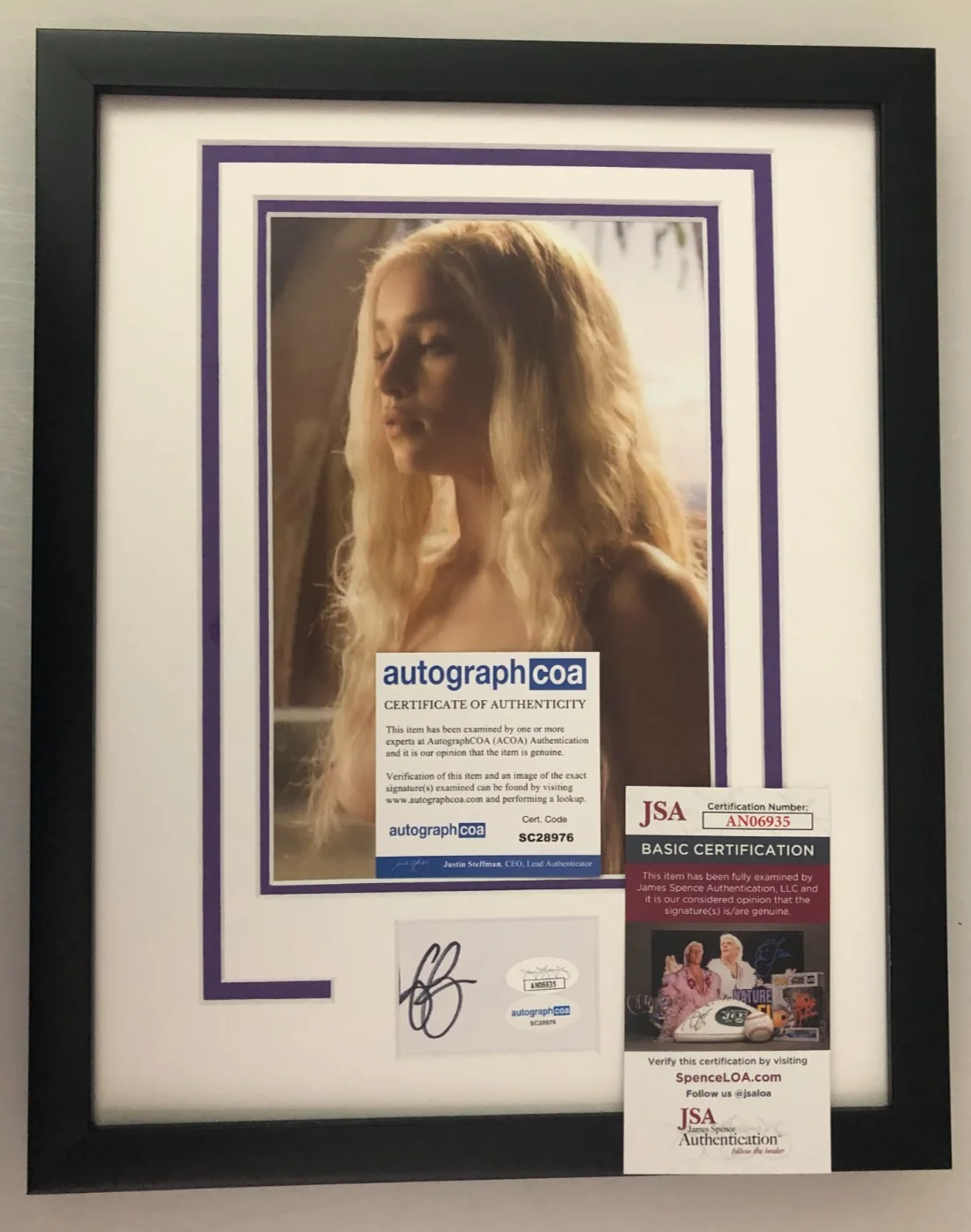 EMILIA CLARKE — EMILIA CLARKE as DAENERYS SIGNED PHOTO DISPLAY #3 GAME OF THRONES JSA COA