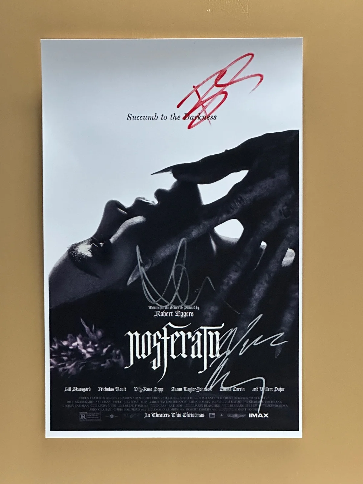 Bill Skarsgard, Lily Rose Depp, Nicholas Hoult — SIGNED NOSFERATU 11x17 Movie Poster COA by 3 of the actors - Shipped FREE