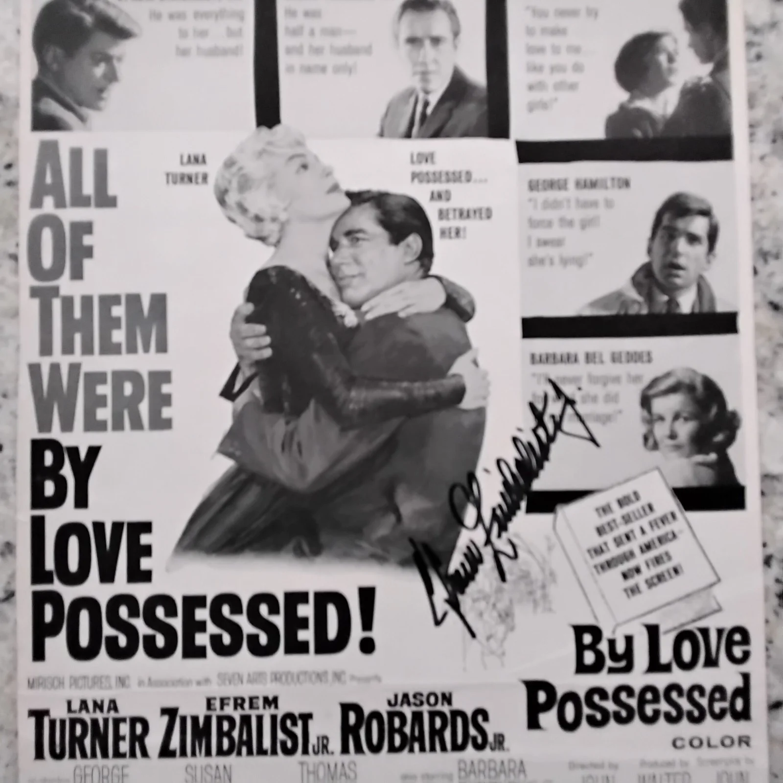 Efrem Zimbalist Jr SIGNED 1961 Movie Ad By Love Possessed Lana Turner Hamilton, изображение 2