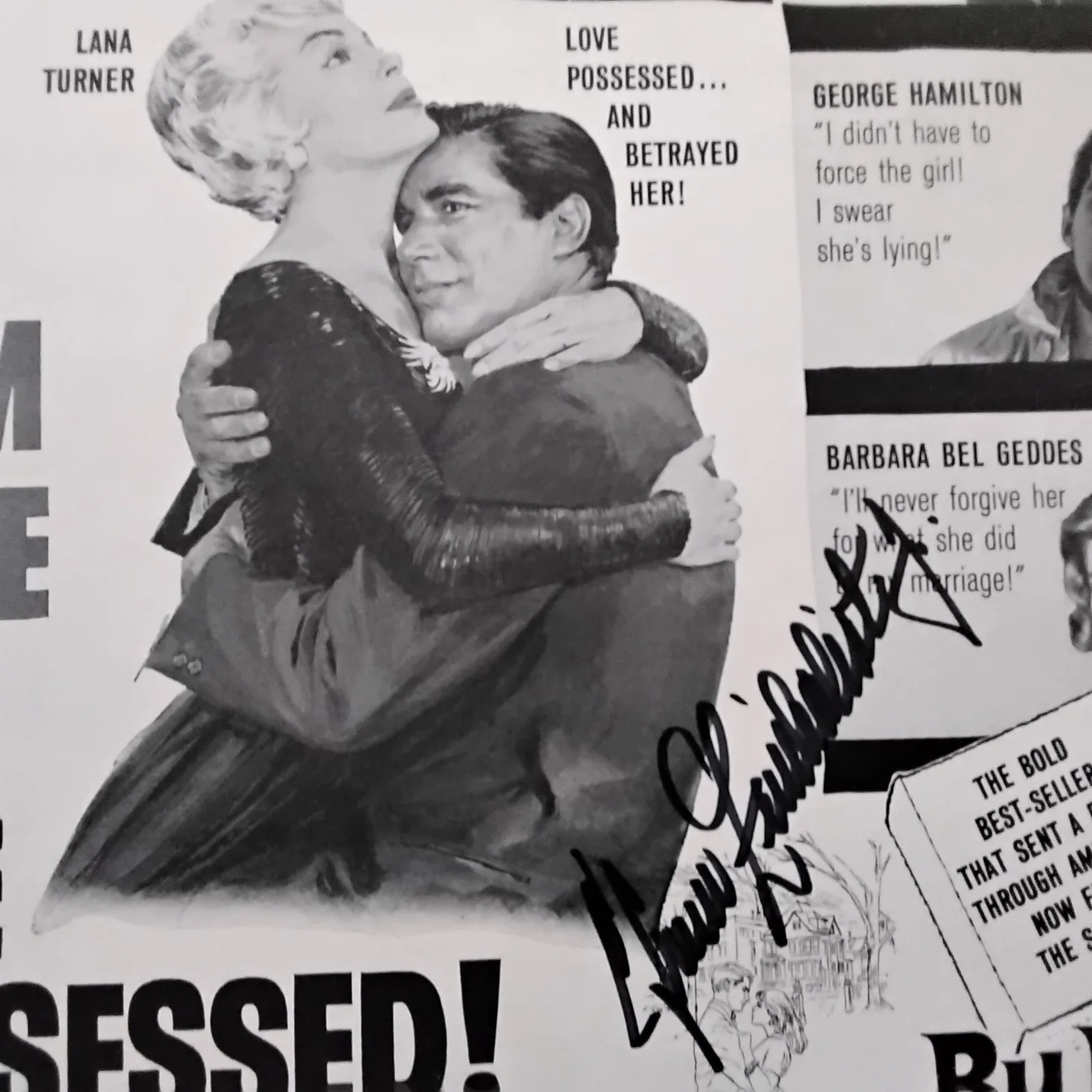Efrem Zimbalist Jr SIGNED 1961 Movie Ad By Love Possessed Lana Turner Hamilton, изображение 4
