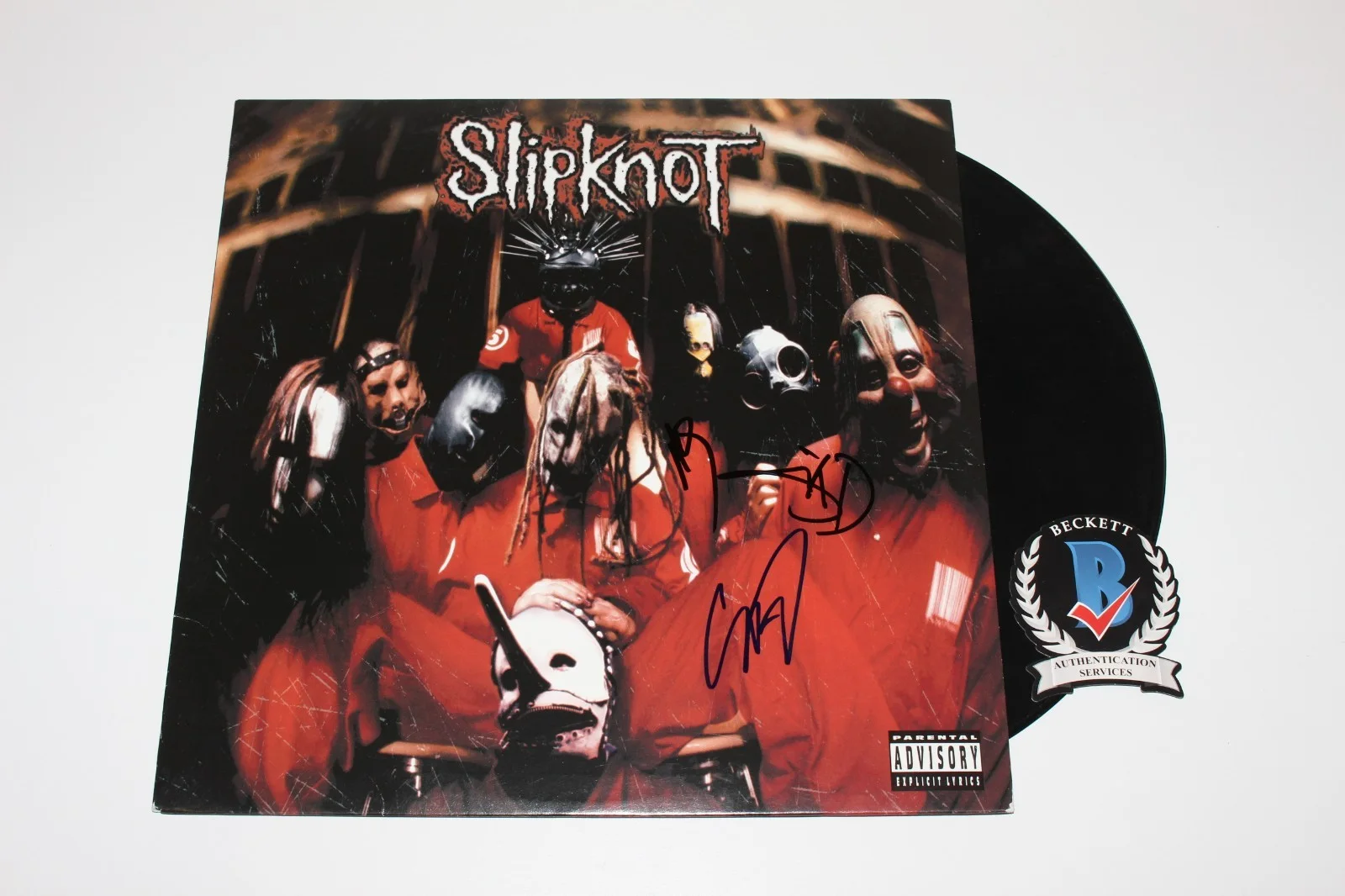 SLIPKNOT BAND SIGNED SELF TITLED VINYL ALBUM RECORD x3 MICK COREY TAYLOR SID BAS, image 3
