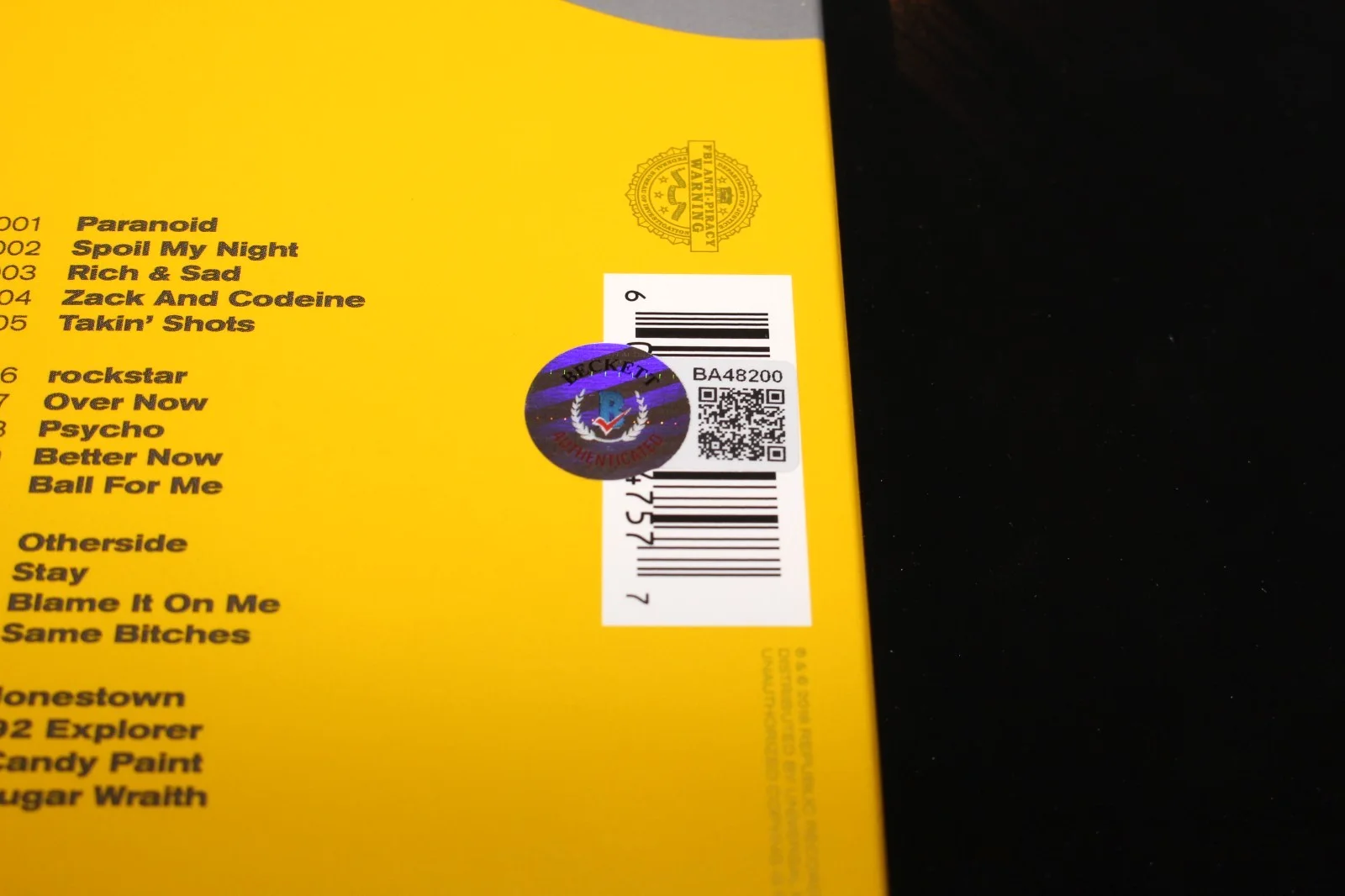 POST MALONE SIGNED 'BEERBONGS & BENTLEYS' ALBUM VINYL RECORD LP BECKETT COA, изображение 3