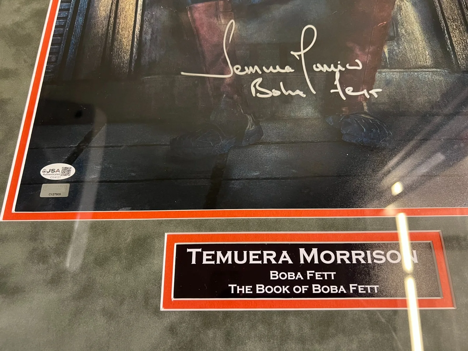 Temuera Morrison — Temuera Morrison autographed signed suede framed 16x20 Star Wars Boba Fett JSA, image 2