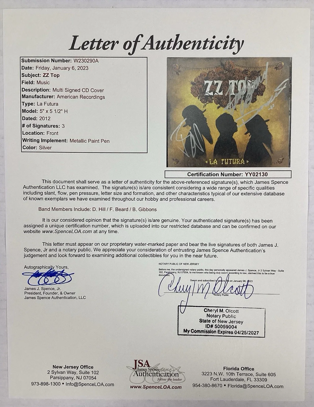 ZZ Top Signed CD La Futura Album Dusty Hill Billy Gibbons Frank Beard Auto JSA, изображение 4