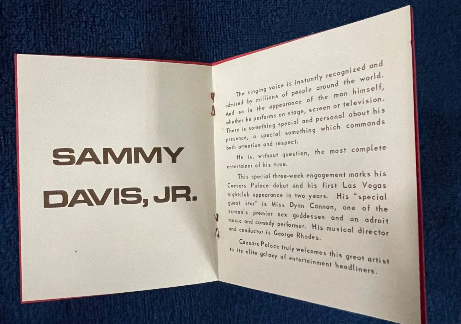 Sammy Davis Jr. Personal Telegram and Show table card- 1974 opening show Caesars, изображение 4