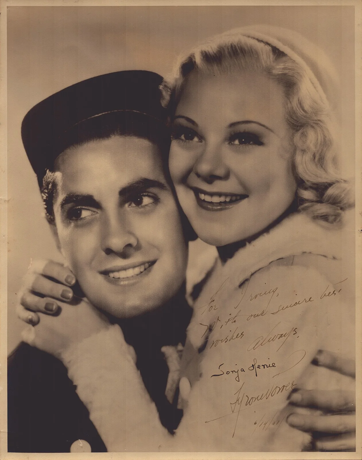 Tyrone Power, Sonja Henie — TYRONE POWER - AUTOGRAPHED INSCRIBED PHOTOGRAPH 06/14/1937 WITH CO-SIGNERS