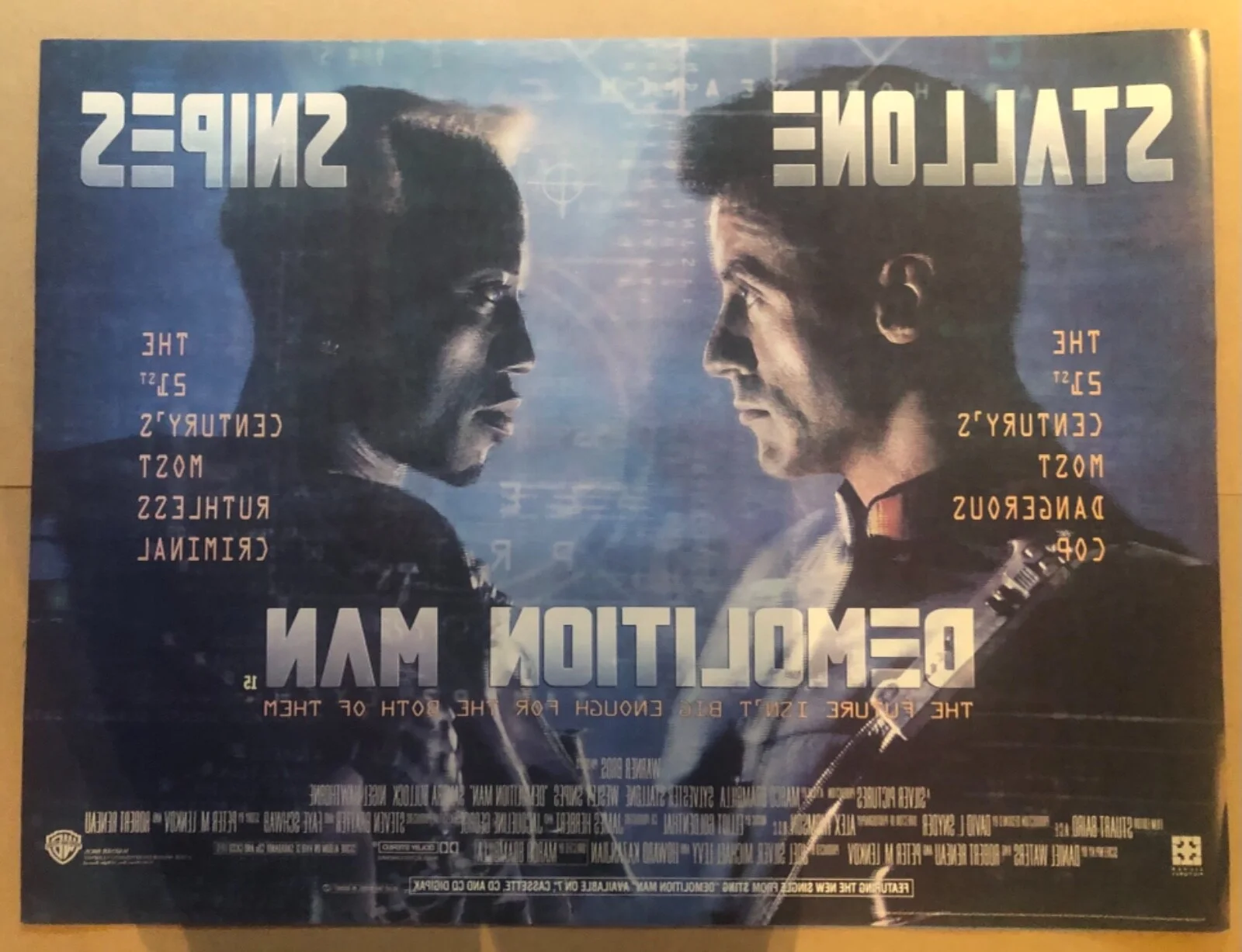 Demolition man - original cinema DS British Quad movie poster unfolded Rare, изображение 2