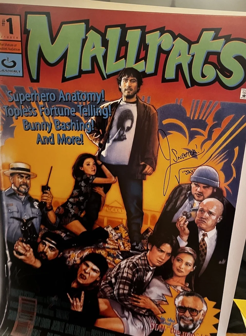 Kevin Smith and Jason Mewes — Kevin Smith Jason Mewes Signed Mallrats 27x40 Poster Beckett Bas