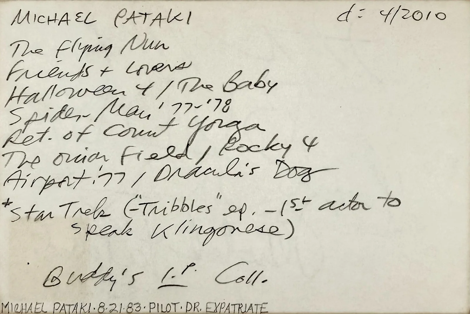 Michael Pataki — MICHAEL PATAKI Signed Autograph 4x6 INDEX CARD Rocky IV Dracula's Dog STAR TREK, изображение 3