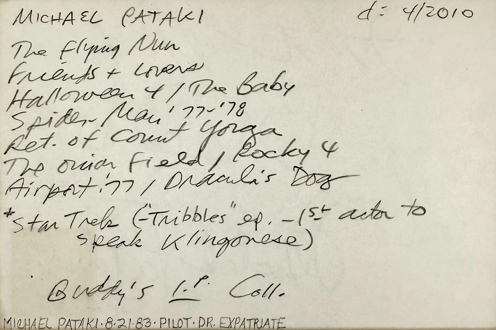 Michael Pataki — MICHAEL PATAKI Signed Autograph 4x6 INDEX CARD Rocky IV Dracula's Dog STAR TREK, изображение 5