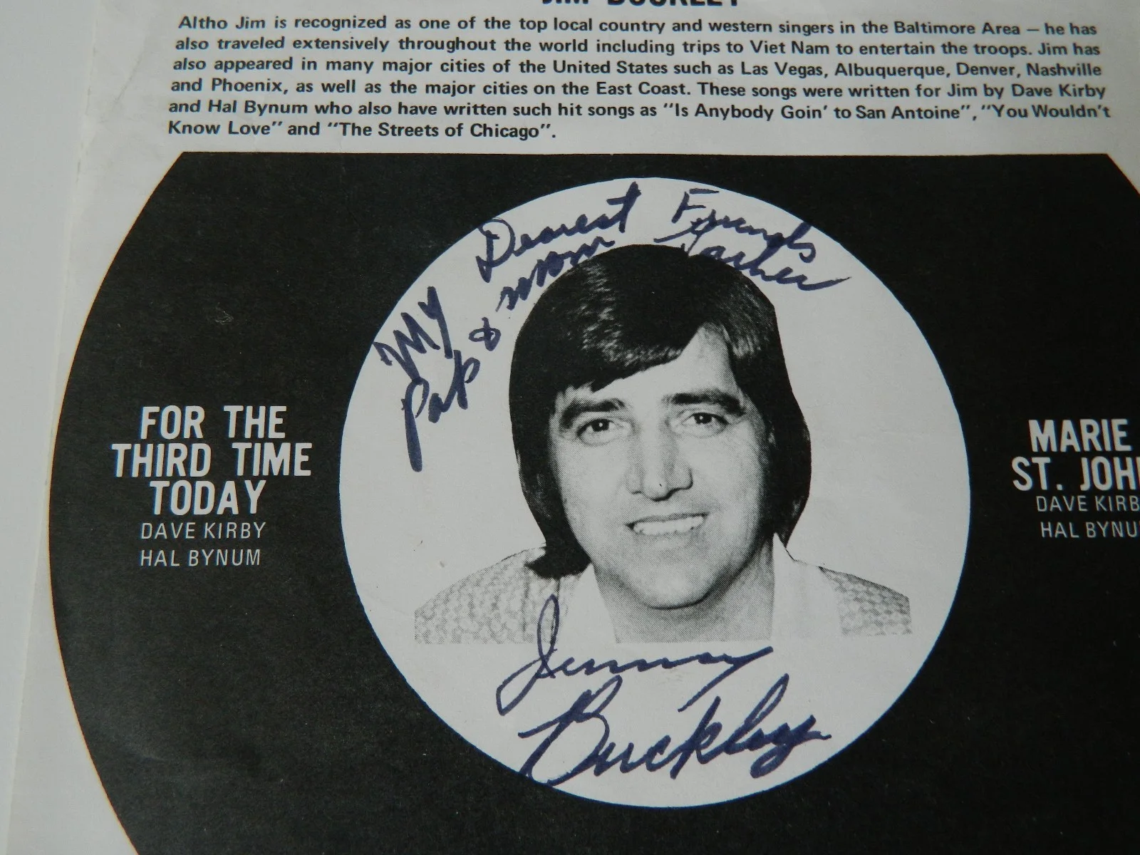 Jim Jimmy Buckley Country Music signed press release autographed Vintage, изображение 2