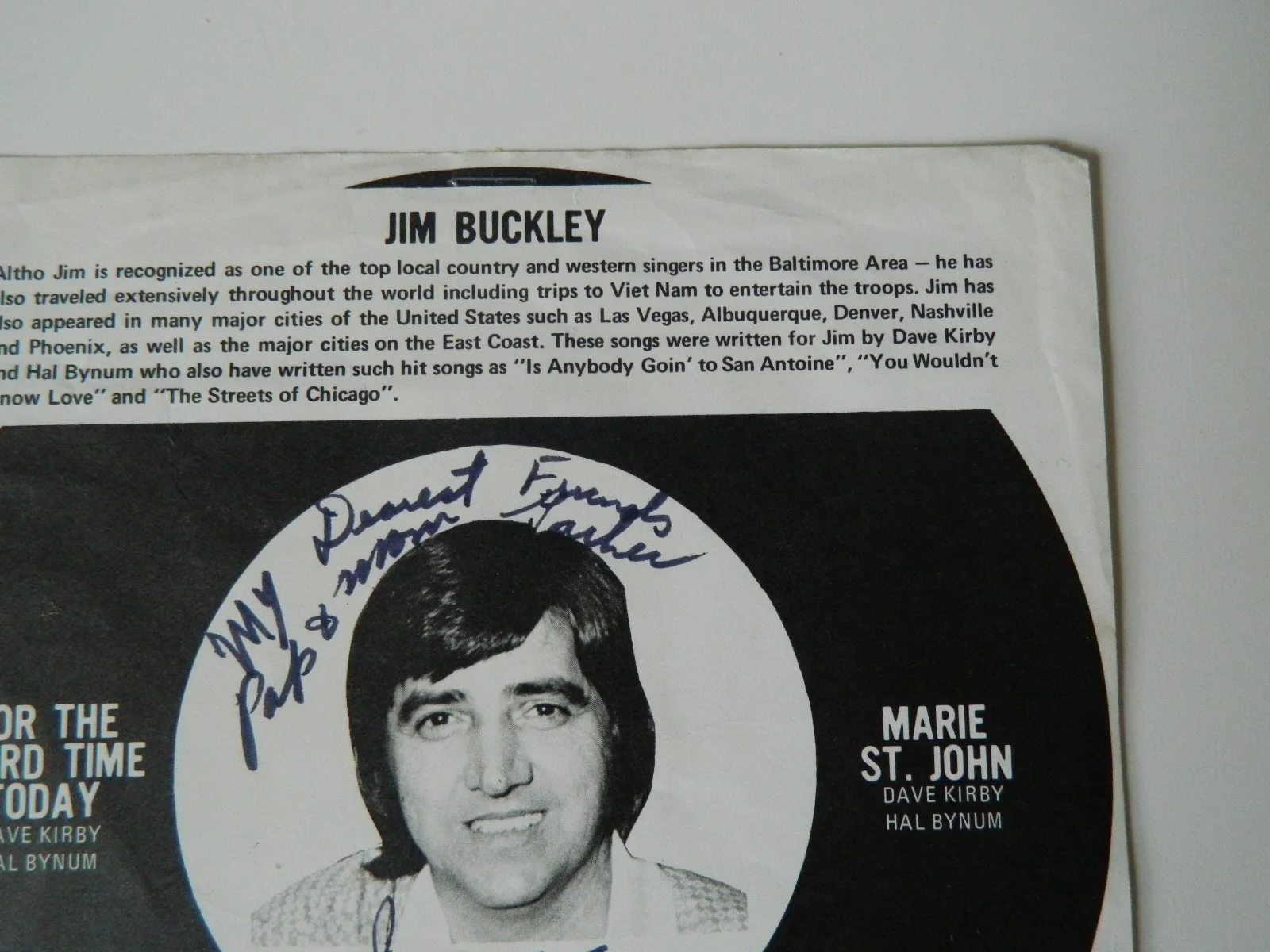 Jim Jimmy Buckley Country Music signed press release autographed Vintage, изображение 4