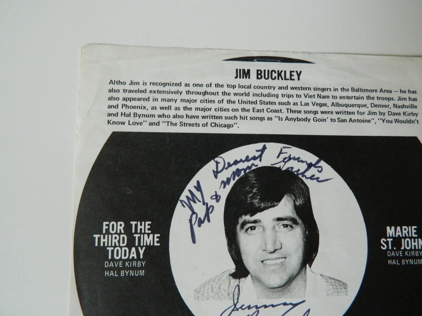 Jim Jimmy Buckley Country Music signed press release autographed Vintage, изображение 5