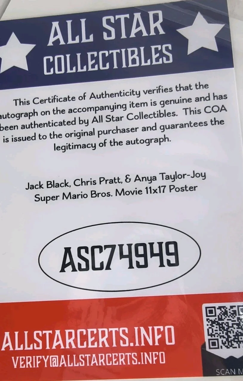 Super Mario Movie JACK BLACK CHRIS PRATT ANYA JOY Signed Poster 11x17 - CoA, изображение 5