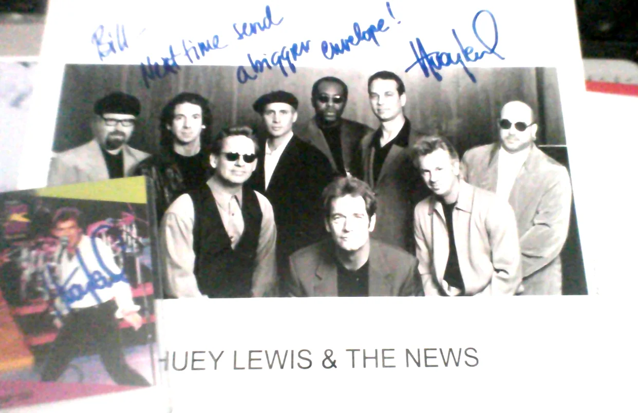 Huey Lewis — Huey Lewis Back to the Future signed Trading Card + Folded 8x10 signed Photo