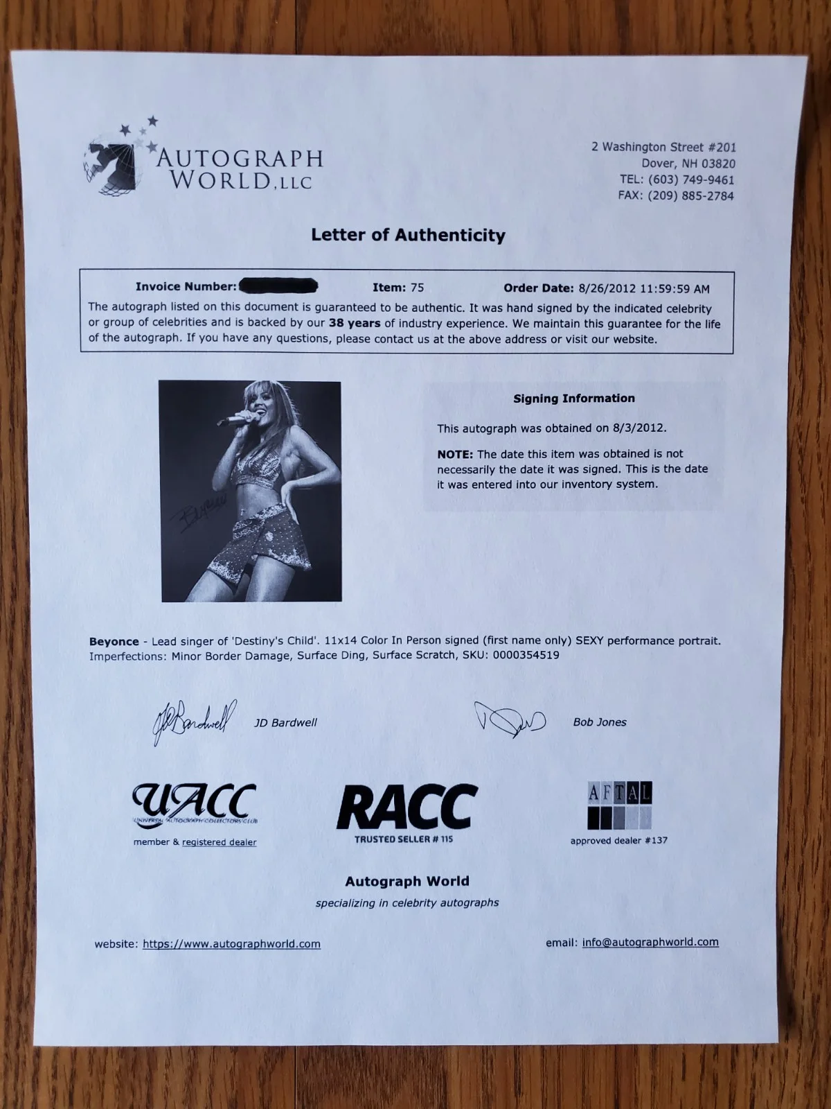Beyonce — BEYONCE 11 X 14 Autographed Photo with Letter of Authenticity FANTASTIC, изображение 4