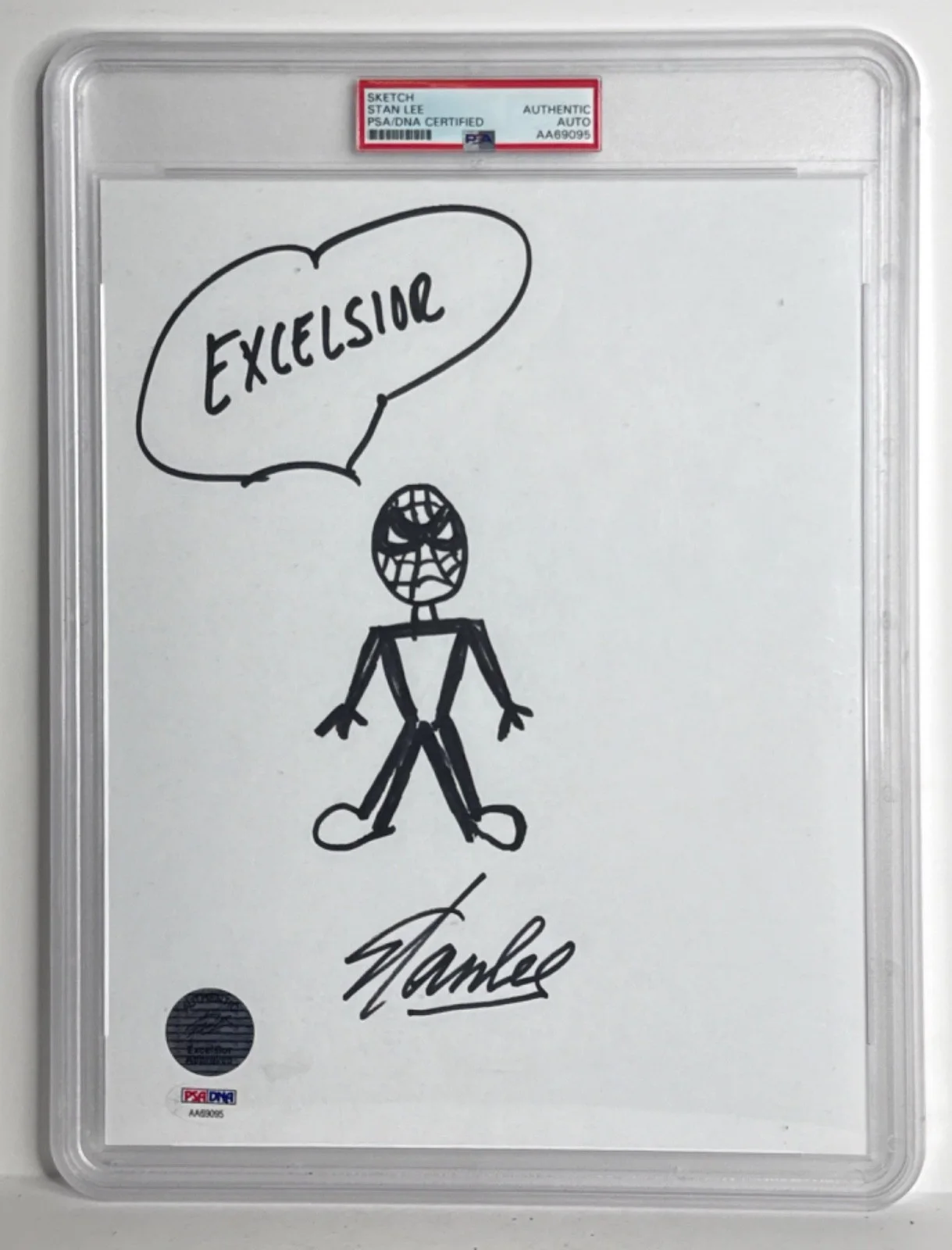 Stan Lee — Stan Lee Hand Signed And Drawn Spider-Man Sketch 8 1/2 x 11 PSA Encapsulated