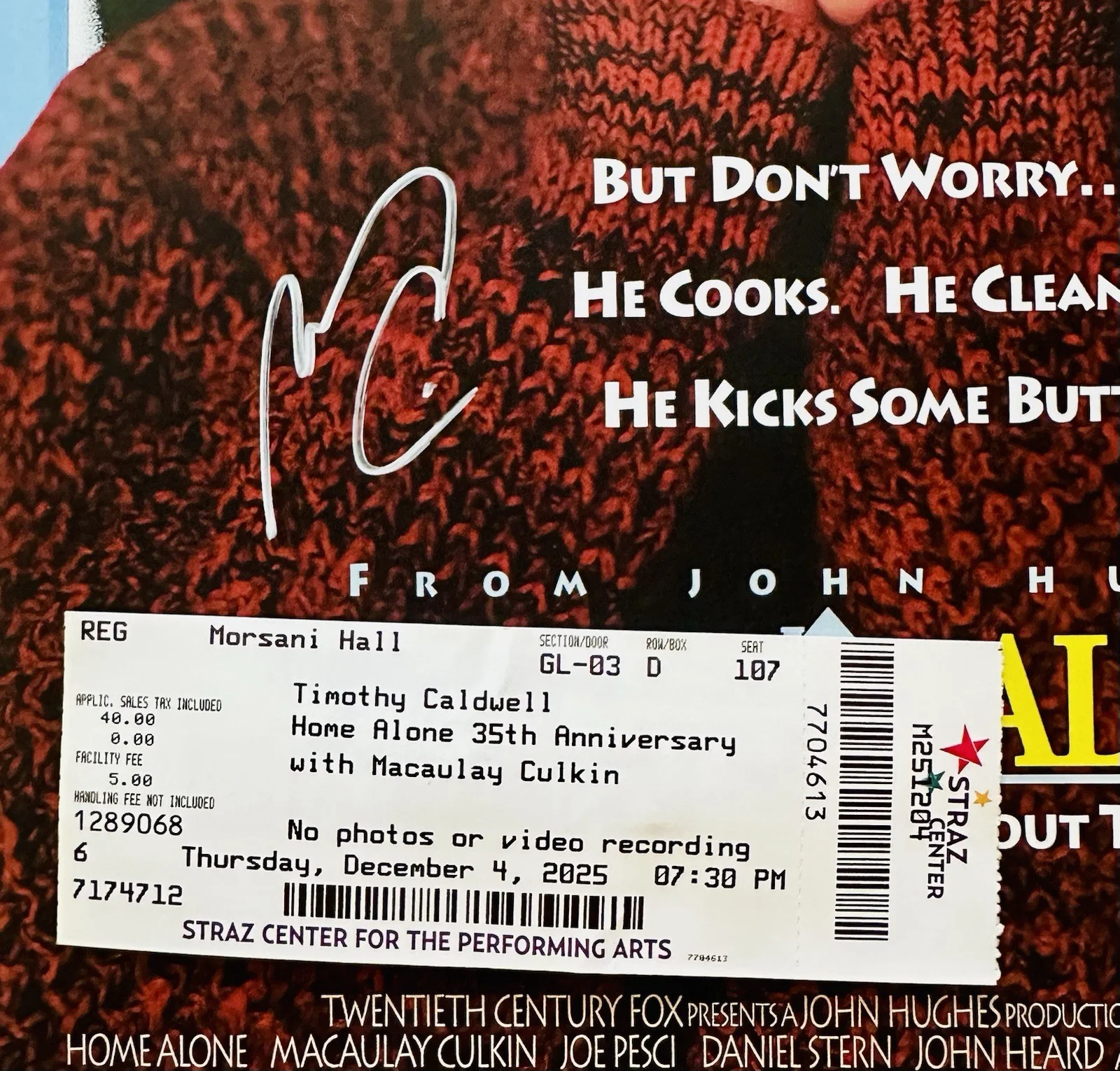 Macaulay Culkin — Macaulay Culkin Signed Home Alone 11x17 Photo Poster With Proof Ticket, изображение 2