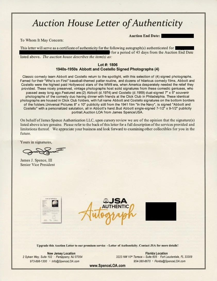 Bud Abbott — Bud Abbott Signed Autographed Original Studio Portrait Type 1 Photo Costello JSA, image 3