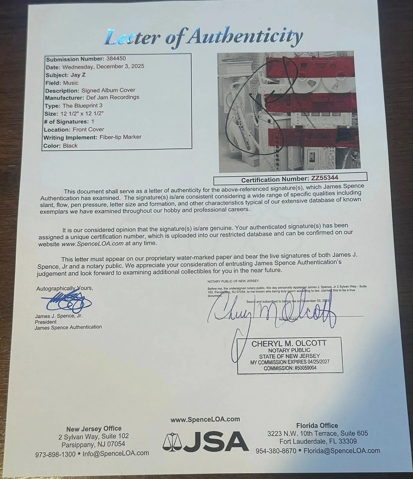 Jay-Z Signed Autographed The Blueprint 3 VINYL LP JSA LOA, изображение 5
