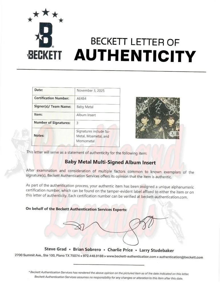 Baby Metal Band Signed Autographed Album Insert White Noise Vinyl Color BAS, изображение 2