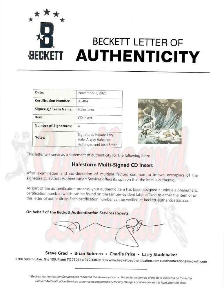 Halestorm Band Signed Autographed Record Album Insert Lzzy Arejay Hale +3 BAS, image 2