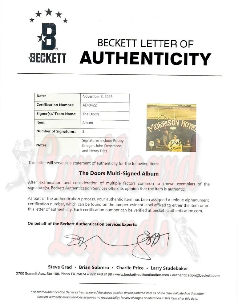 The Doors Multi Autographed Album Cover Krieger Densmore Diltz BAS AE48422, изображение 3