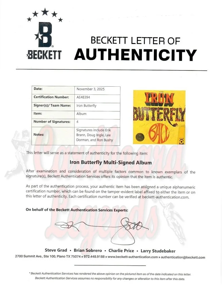 Iron Butterfly Signed Autographed Album Cover Vintage Brann Ingle +2 BAS AE48394, изображение 3
