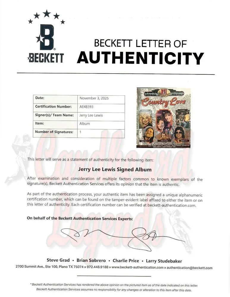 Jerry Lee Lewis Signed Autographed Record Album Cover Country Love BAS AE48393, изображение 3