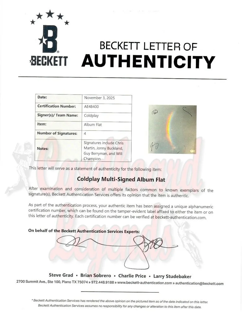 Coldplay Band Signed Autographed Album Insert Martin Buckland +2 BAS AE48400, image 2