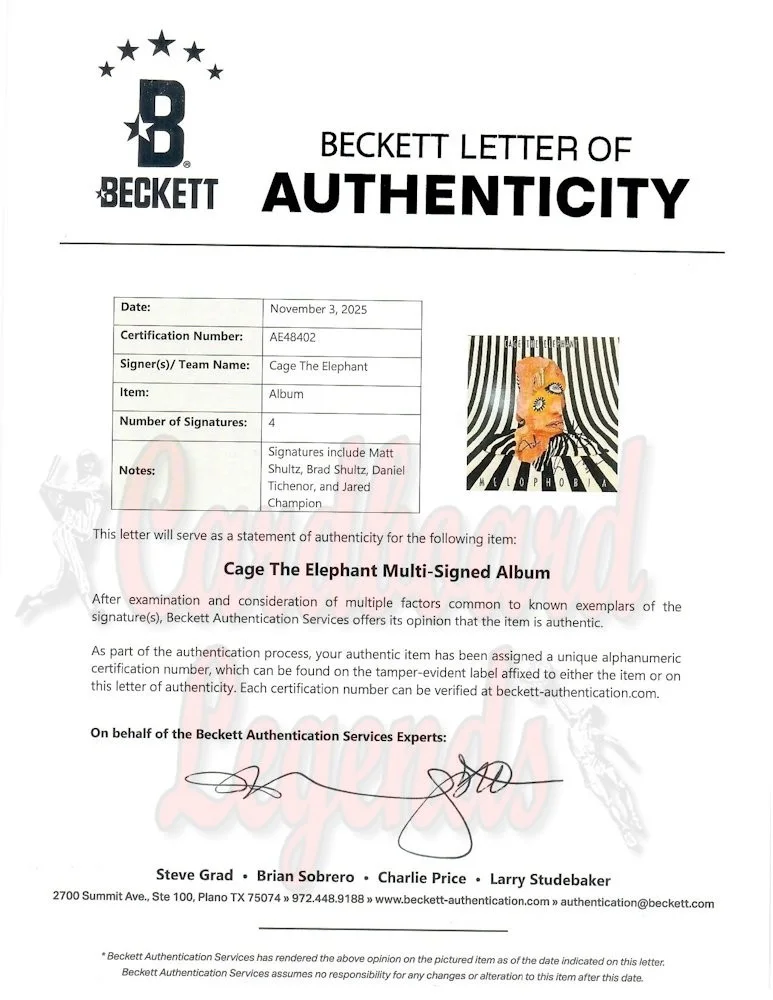 Cage the Elephant Signed Autographed Album Cover Shultz Tichenor +2 BAS AE48402, изображение 3