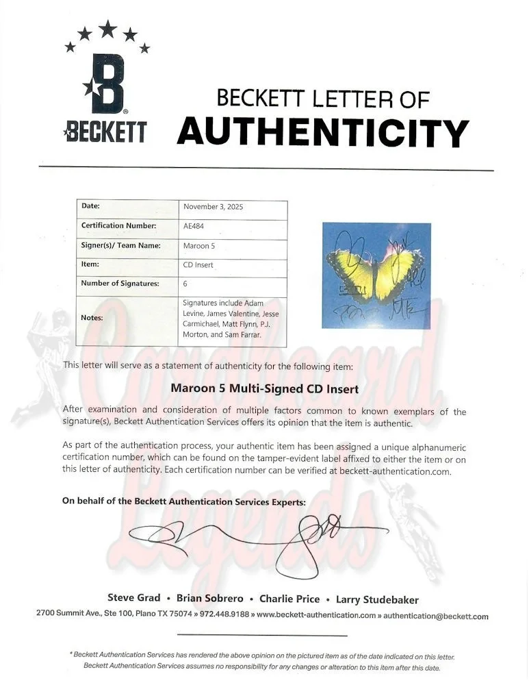 Maroon 5 Band Signed Autographed CD Insert Adam Levine Valentine +4 BAS LOA, image 4