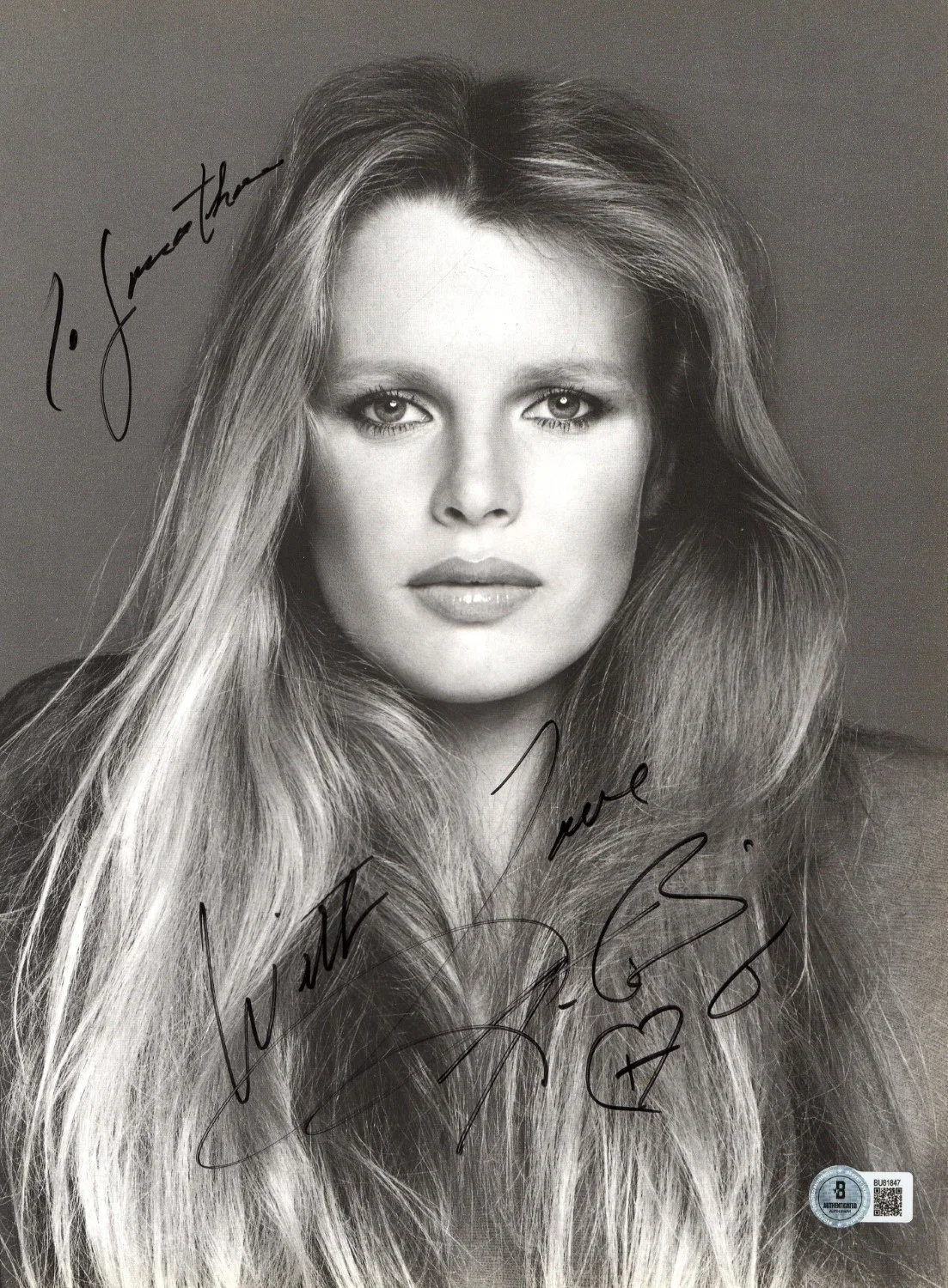 Kim Bassinger — Kim Bassinger Autographed 9.5X13 Photo Vintage B/W "To Jonathan" BAS BU81847