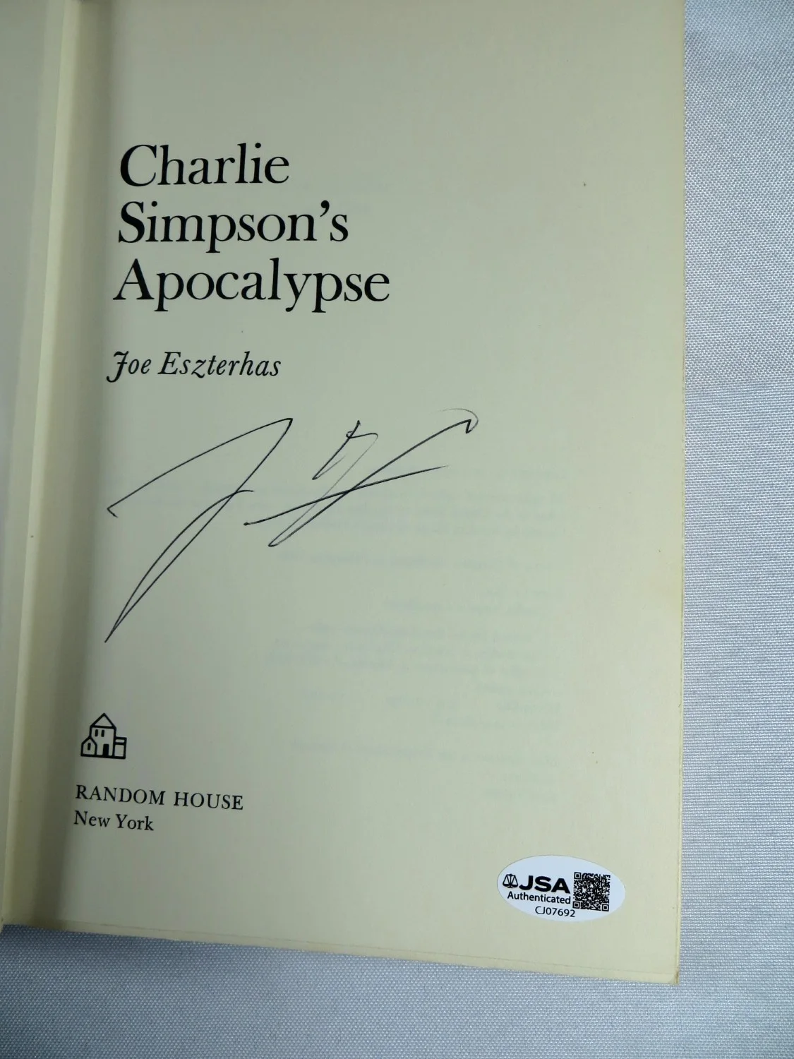 Joe Eszterhas — Joe Eszterhas Signed Autographed Book Charlie Simson's Apocalypse JSA CJ07692, image 2