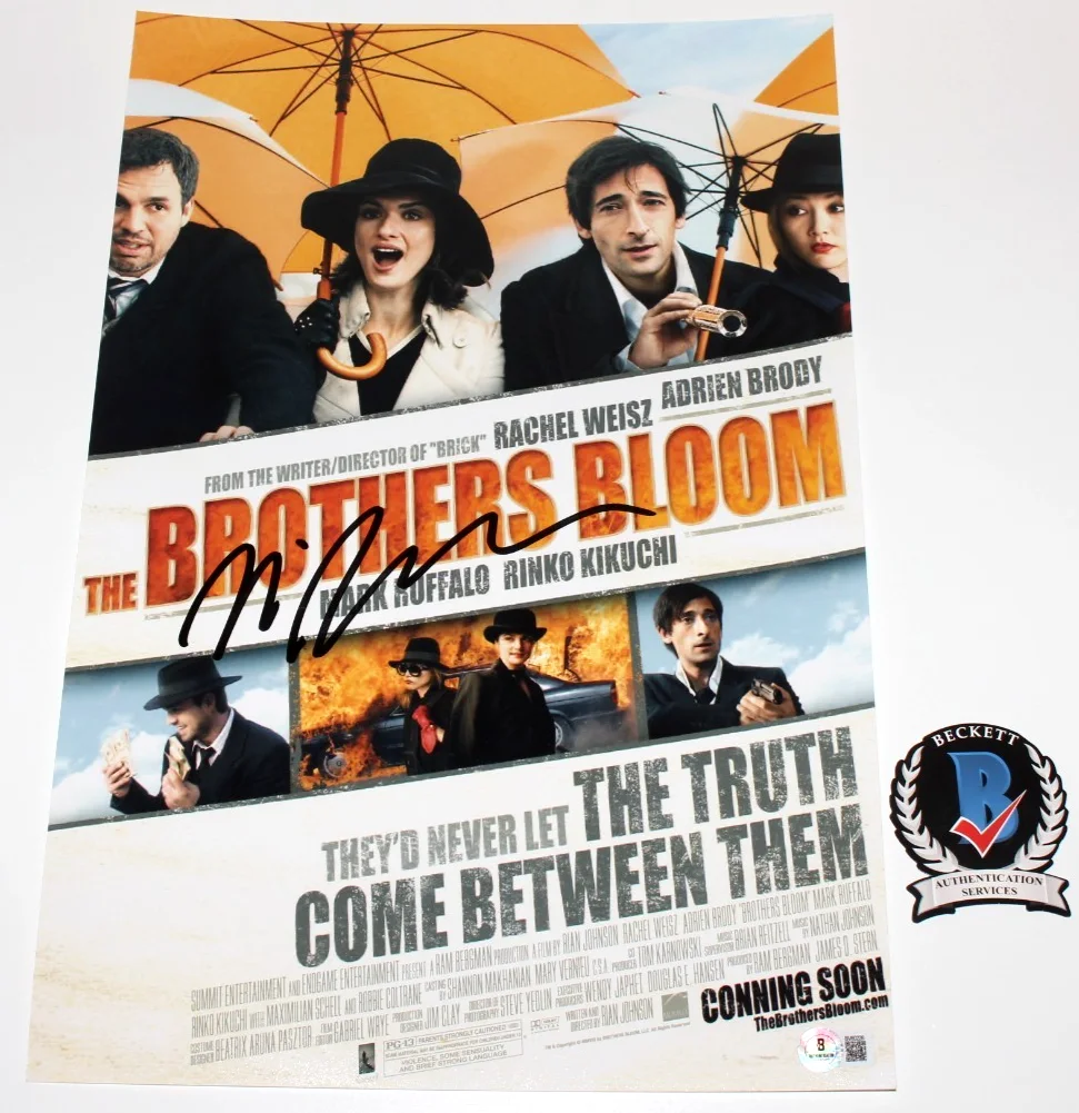 DIRECTOR RIAN JOHNSON SIGNED 'THE BROTHERS BLOOM' 12x18 MOVIE POSTER BECKETT COA, изображение 2