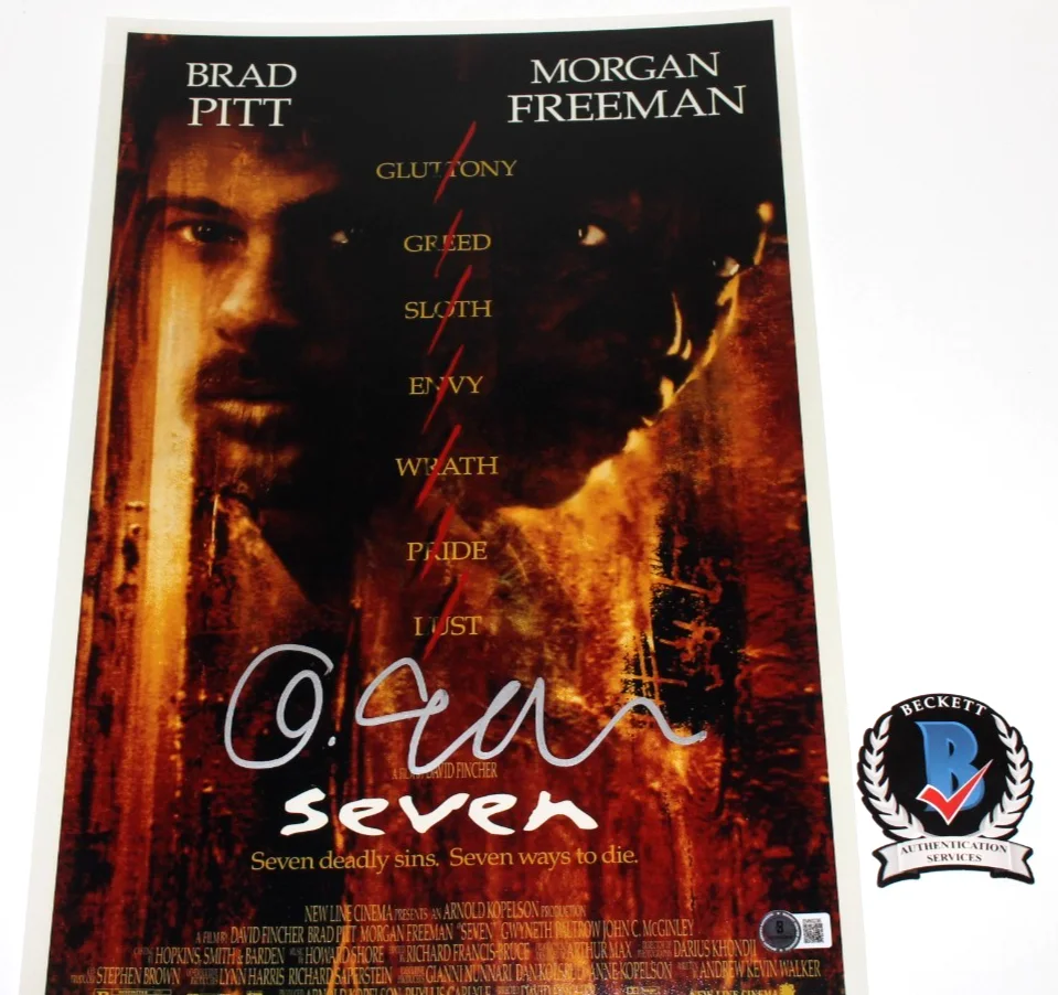WRITER ANDREW KEVIN WALKER SIGNED 'SEVEN' 12x18 MOVIE POSTER BAS BECKETT COA, изображение 2