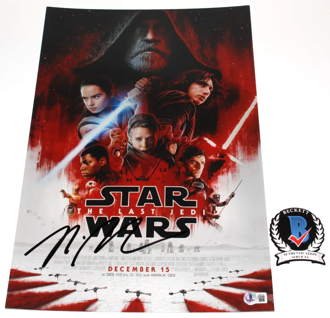 RIAN JOHNSON SIGNED STAR WARS: THE LAST JEDI 12x18 MOVIE POSTER BAS BECKETT COA, изображение 3