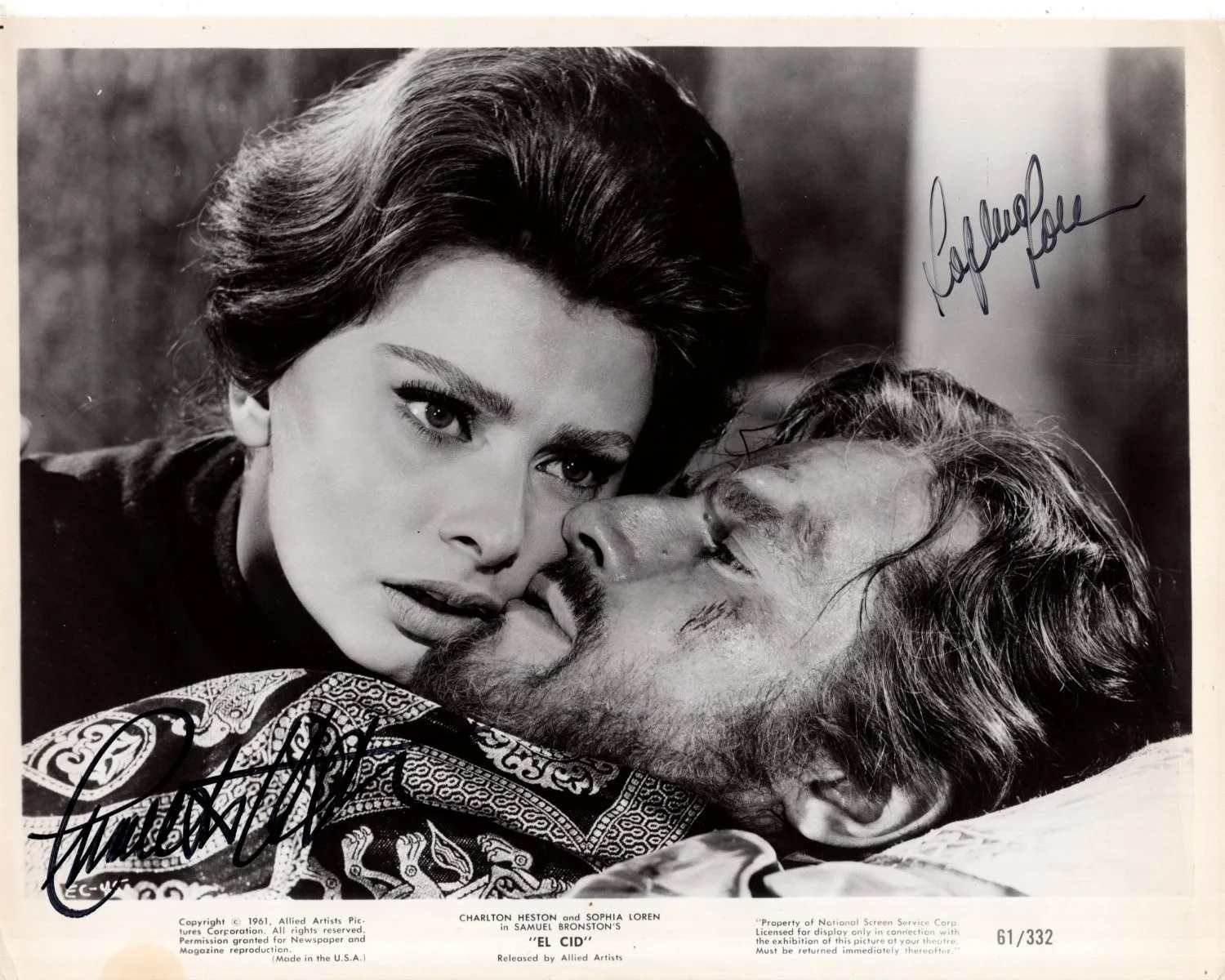 Sophia Loren and Charlton Heston — SOPHIA LOREN and CHARLTON HESTON signed 8x10 EL CID press publicity photo