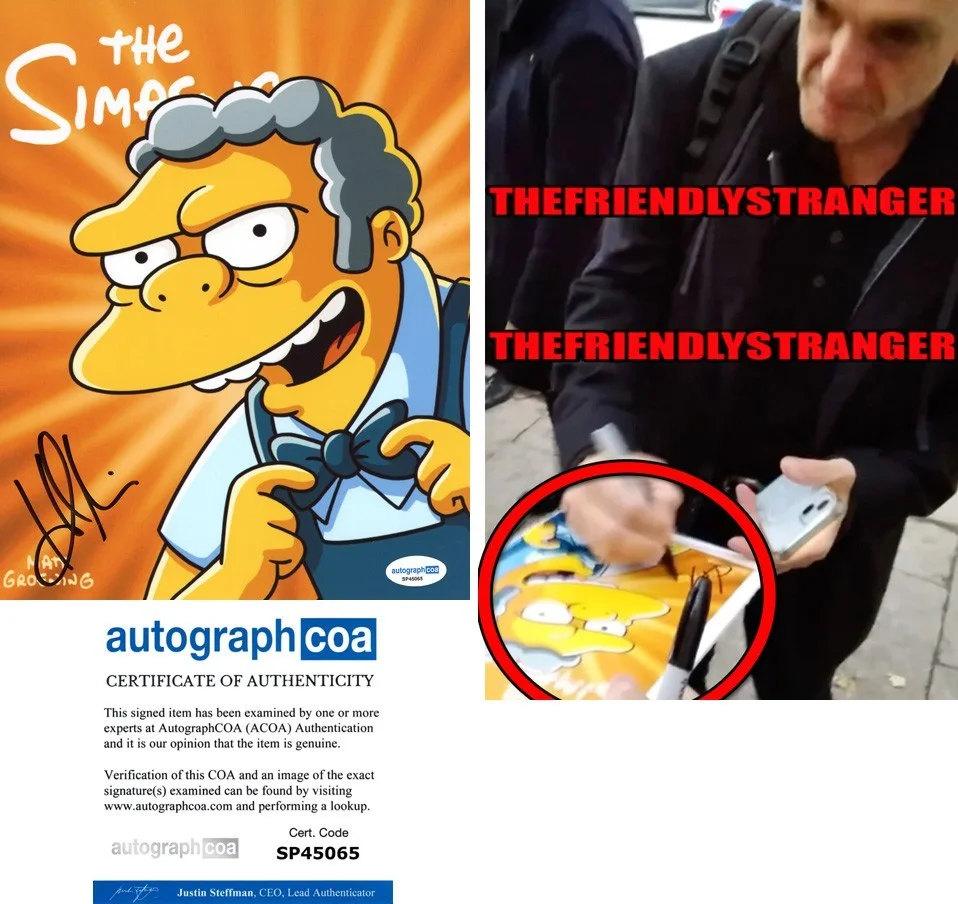 DAN CASTELLANETA — Hank Azaria signed "THE SIMPSONS" 8x10 Photo EXCT PROOF b Bartender Moe ACOA COA