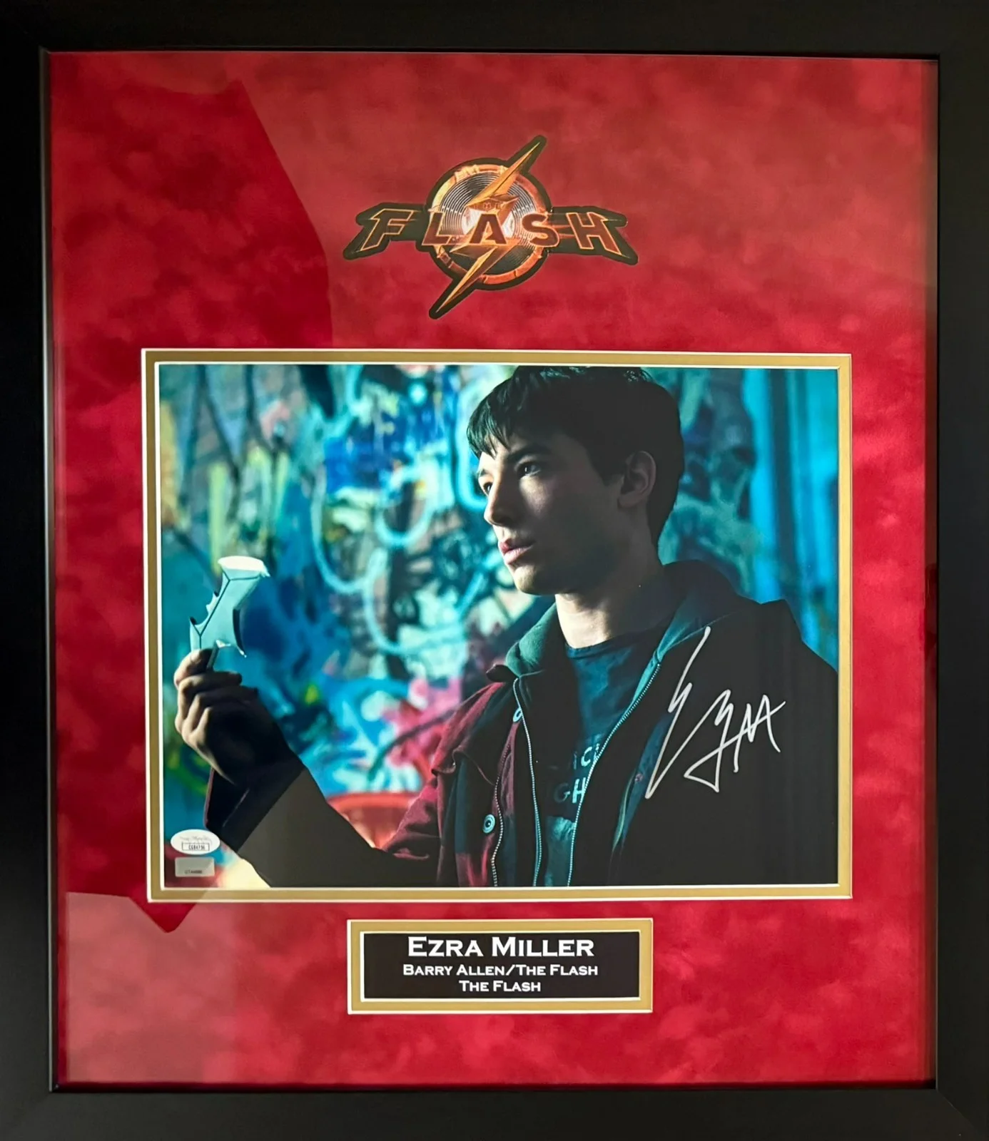Ezra Miller — Ezra Miller autographed signed suede framed 11x14 photo the Flash JSA COA DCEU