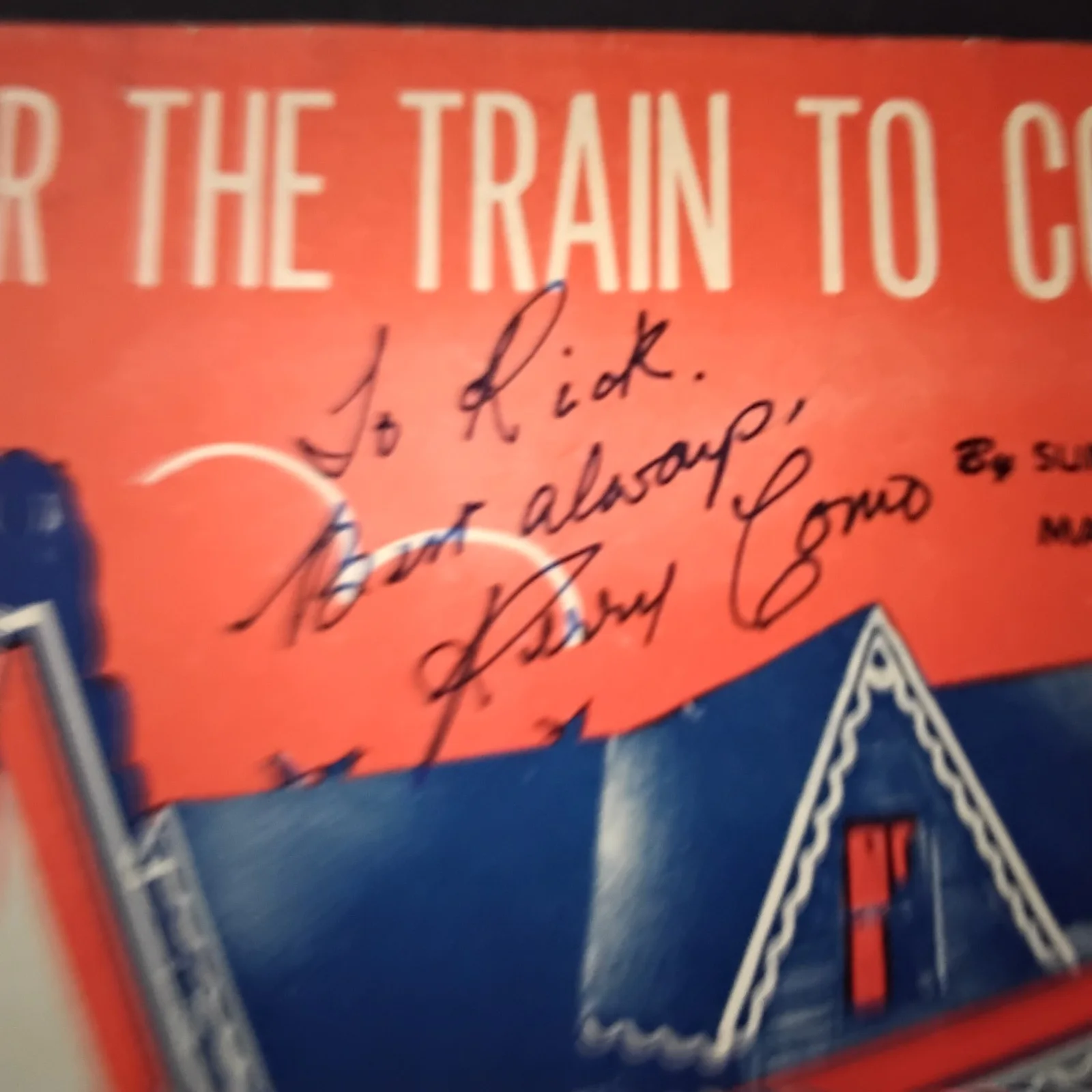 Perry Como & Jo Stafford SIGNED 1945 Music Cover Waitin For The Train To Come In, image 4
