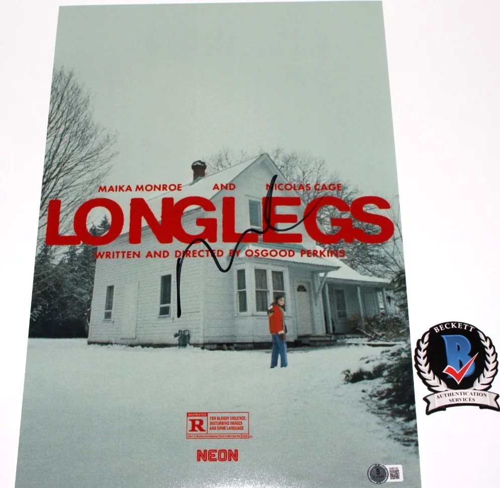 NICOLAS CAGE SIGNED 'LONGLEGS' 12x18 MOVIE POSTER NIC HORROR BAS BECKETT COA, image 2