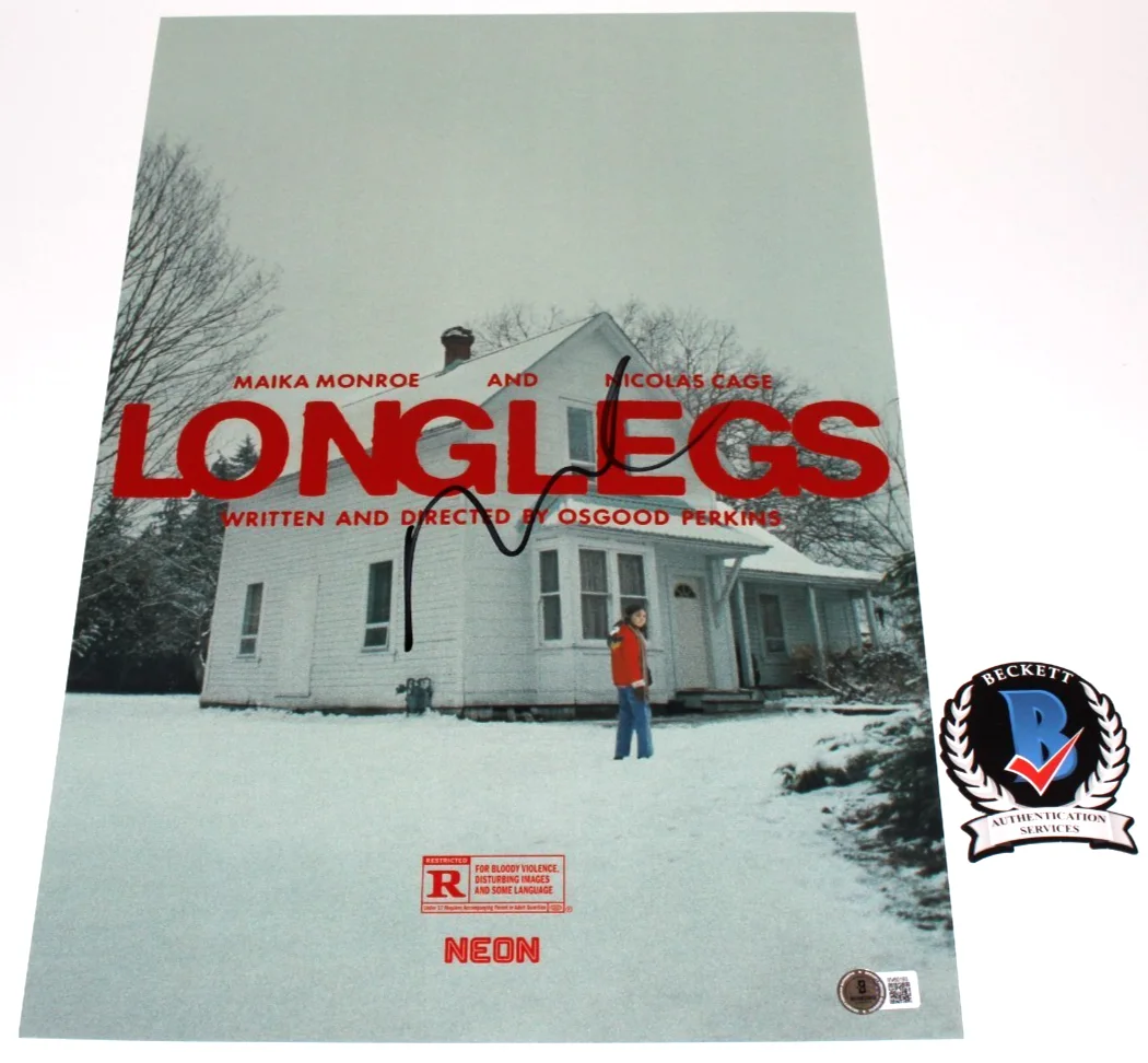 NICOLAS CAGE SIGNED 'LONGLEGS' 12x18 MOVIE POSTER NIC HORROR BAS BECKETT COA, image 3
